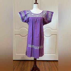 Sandra Midi Dress, Oaxaca Mexican dress. hand Embroidered. Silk Threads.